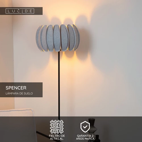Lucide SPENCER - Lámpara de suelo - Ø 40 cm - 1xE27 - Gris - USP